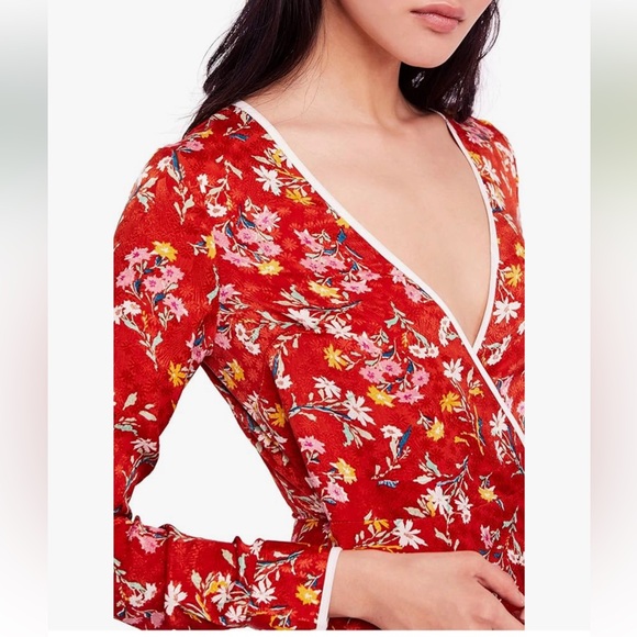 Free People covent garden floral wrap Vibrant Orange Floral Midi Dress - Picture 5 of 11